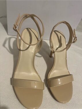 Nine West Lorent Beige Patent Ankle-Strap Women's Sandals